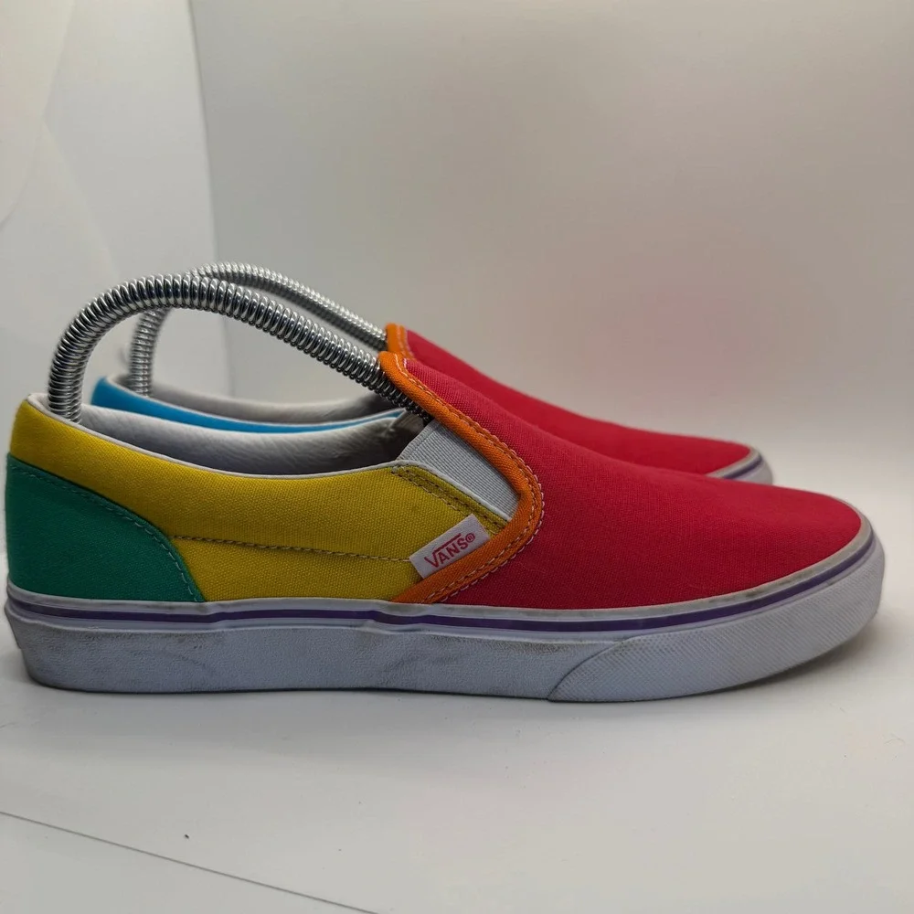 Vans Classic Slip-On Colorblock Multi Color Red Blue Green Juniors 7 Women 8.5
